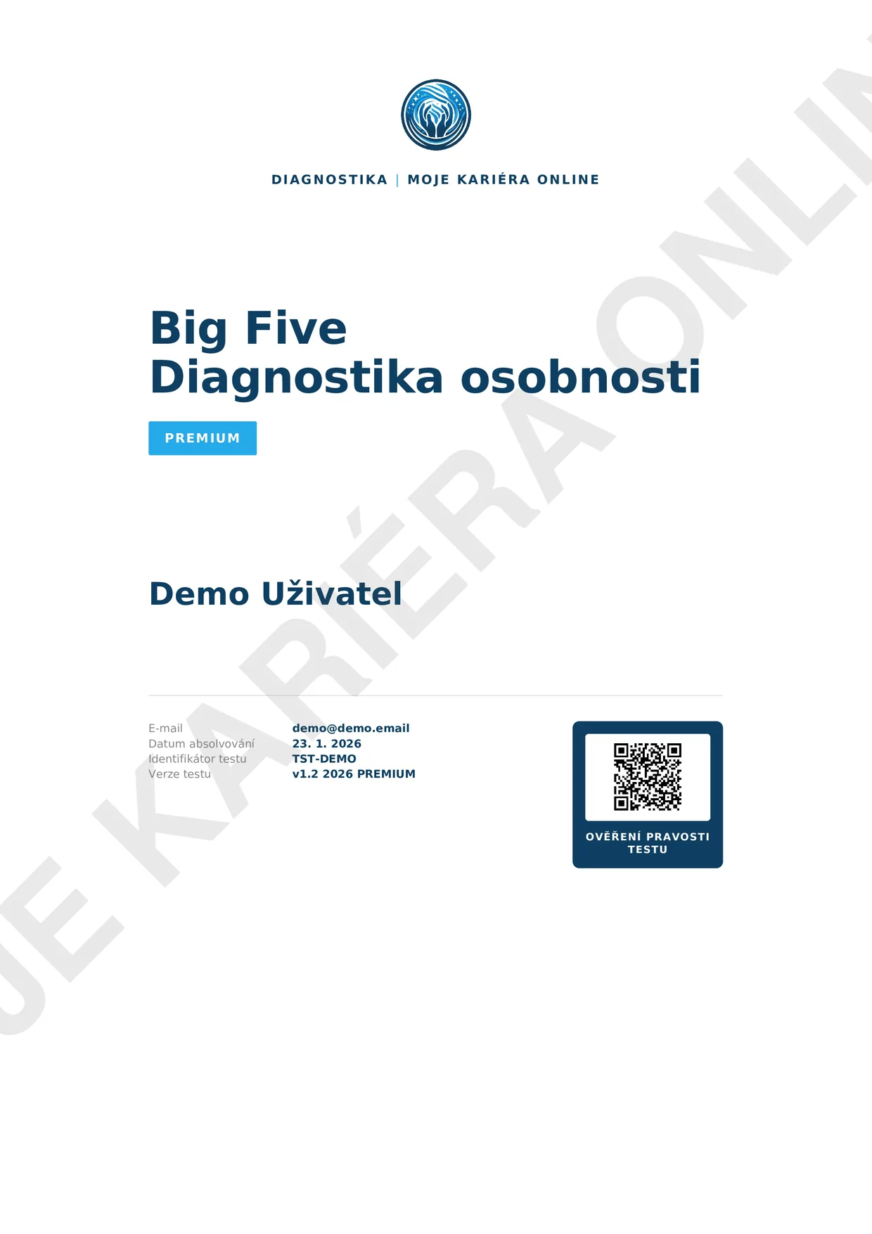 Ukázka stránky reportu z testu osobnosti Big Five